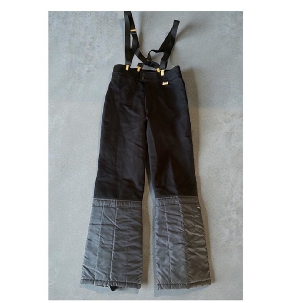 Women's Black Boot-Cut Ski Pants with Quilted Gray Lower Legs